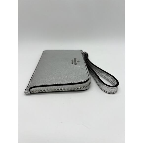 NWT Kate Spade Lucy Metallic Silver Small Leather Zipper Wristlet KJ031 - Picture 3 of 9